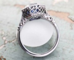 Art Deco Style Sapphire & Lab Created Diamond 14K White Gold FN Engagement Ring
