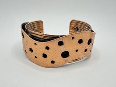 Vintage 50’s RENOIR Copper Swiss Cheese Chunky Cuff Bangle Bracelet MCM 1 1/8”