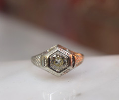 Antique Art Deco 18K white gold Belais .35 ct diamond ring sz 4