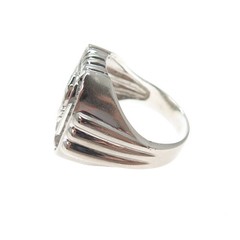 925 Sterling Vintage Emerald & Tapered Baguette C Z Praying Hands Ring Size 10.5