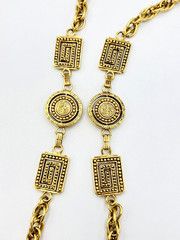 Premier Designs Gold Tone Etruscan Style Greek Key Crystal Necklace 36 in
