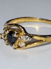 Vintage Genuine Sapphire & Simulated Diamond Trilogy Engagement Ring Size 7