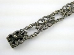 Vintage Sterling Silver Ornate Link Motif Bracelet Marcasite Accents 6.5In 13.9g