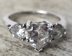 Sterling Silver 925 Triple Heart Shaped CZ Ring Size 6 Made in Thailand