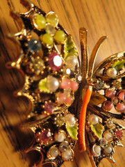 Vintage ART Arthur Pepper Butterfly Brooch Rhinestone Pearl Colorful Beauty