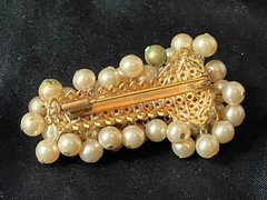 Vintage Faux Pearl Cha Cha Brooch Earring Set French Trombone Clasp Clip On READ