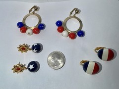 Vintage Mid Century Patriotic LOT of 3 Red, White & Blue Earrings #4th Of July