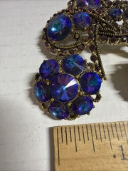 Vintage Weiss Peacock Blue Margarita Rivoli Flower Brooch & Earrings See Pics