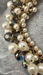 Vintage Filigree Beads Cha Cha Beaded Necklace with Faux Pearls AB Rhinestones