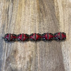 Impressive Vtg Czech Art Glass Red & Copper swirl triangle Bracelet