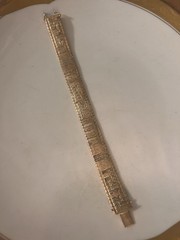 Vintage 14K Gold Greek Key Bracelet Green Inlay 8 Box Clasp 30g Estate. Jewelry