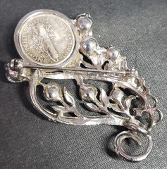 Mercury Head Silver Coin Metal Rhinestone Pin Brooch Vintage Jewelry Gift