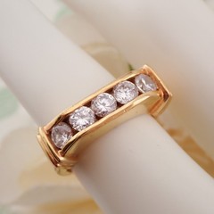 Vintage Channel Set Clear Crystal Gold Tone Band Size 7 Ring