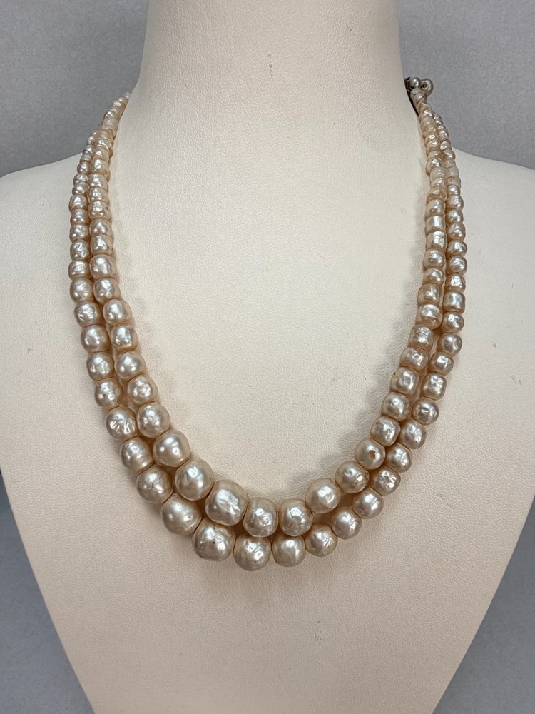 Miriam Haskell Double Strand Baroque Faux Pearl Necklace Vintage Signed