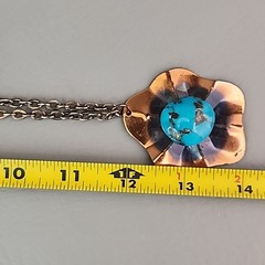 Vintage Turquoise Necklace Pendant Scalloped Copper 23″