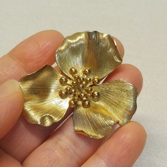 VTG Napier WWII Era Sterling Gold-Wash Floral Brooch 4.5×4cm 11.21g