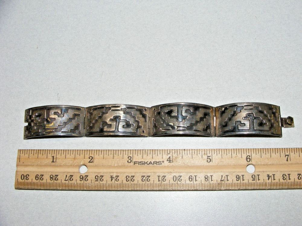 Vtg Taxco Sterling Panel Bracelet 6 3/4″ Length