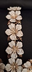 CROWN TRIFARI Vintage Dogwood Flower White Enamel Rhinestone 3 Piece Demi Set