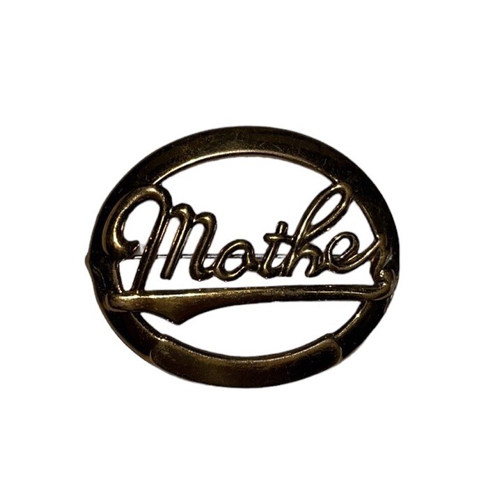 Vtg MCM Gold Tone ‘Mother’ Oval Metal Cut-Out Brooch~Pin~Costume Jewelry~Unsignd