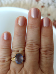 VTG SOLID 10K YELLOW GOLD 12 X 10 MM LAVENDER STONE RING SIZE 5