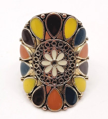 Southwestern Style Native Design Flower Blossom Vintage Silver Tone Ring 8.5