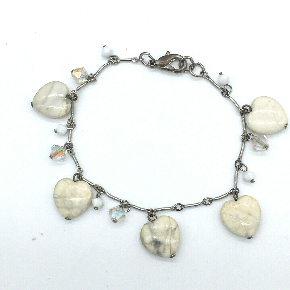 Beaded Heart Charm Semi-precious Stone Chain Bracelet