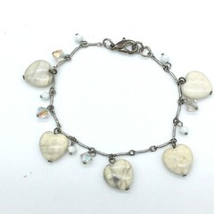 Beaded Heart Charm Semi-precious Stone Chain Bracelet