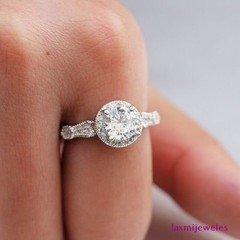 1.50Ct Round Cut Lab Created Diamond Vintage Ring Milgrain Halo Art Deco Style
