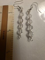 Silver Handcarved Clear Crystal Glass Dangle earrings New 925 Silver Hooks