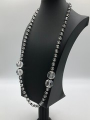 Vintage Art Deco Style Glass & Acrylic Bead Necklace Black Spacers Black & White