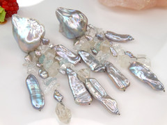 SIGNED MONIES VTG MASSIVE BAROQUE PEARL CRYSTAL 4.5″ DROP EARRINGS UNIQUE RUNWAY