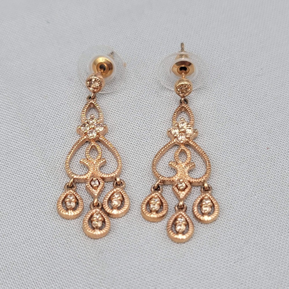 MWS Thailand Signed Pierced Earrings Antiqued Gold tone Dangle 1.5″