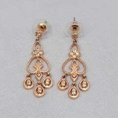 MWS Thailand Signed Pierced Earrings Antiqued Gold tone Dangle 1.5″