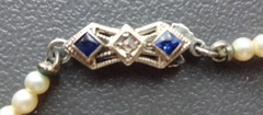 Antique Art Deco Deltah Solid 14K Gold Sapphire Diamond Man Made Pearl Necklace