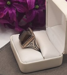 Vintage Sterling Silver And 14kt Yellow Gold Large Stone Ring