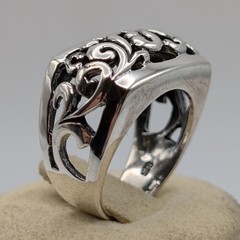 Vintage 925 Sterling Silver Filigree Scroll Openwork Statement Signet Ring 5.5