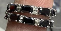 Vintage Black Onyx & Clear Round Brilliant CZ’s Eternity Band Ring Size 8.5