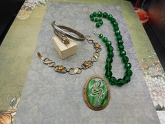 Antique jewelry lot sterling GF bracelet OLD brass glass snake pin bracelet