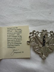 Angels of Love Wisdom Brooch Pin Crystal Silver Tone w Card Kingwood TX 1994