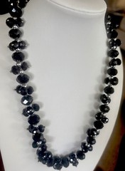 Vintage Good Quality Black Glass Faceted Beads Statement Necklace 18”