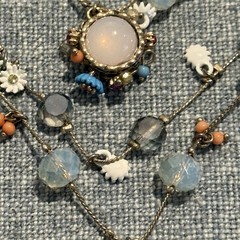 Betsey Johnson Triple Strand Necklace Beaded Multi Floral Heart Crystal Signed