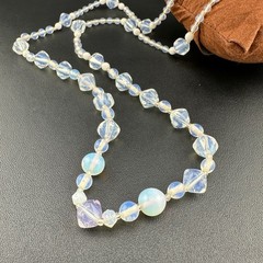 Vintage Opalite Glass Bead Necklace 31″ Faceted Round Hook Clasp Adjustable