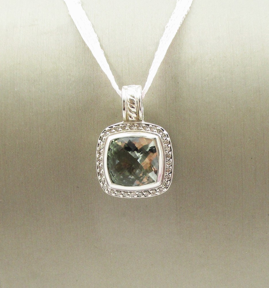 David Yurman Albion Prasiolite & 0.24CTW Diamond Halo Pendant Sterling Silver