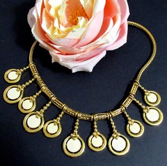 VTG Runway Rare Etruscan MONET Bib Necklace Dangle Sliding Charm White Enamel GP