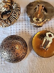 3 Pairs Of Vintage Gold Chunky Mid Century Clip Earrings #120