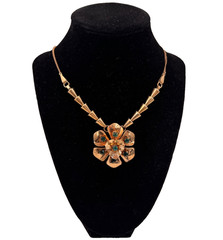 BARCLAY SIGND 12K GOLD FILLED GORGEOUS FLORAL NECKLACE 15″ EMERALD CLR GREEN STN