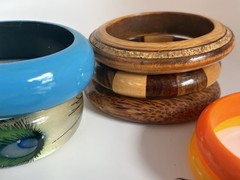 Vintage Bangle Bracelet Lot 11 Mixed Wood Acrylic Resin Lucite Boho As Is