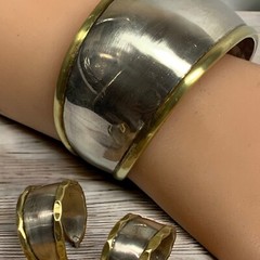 STERLING SILVER SUZANNE ST. CLAIR SIGNED CUFF BRACELET Earrings 53g Copper Trim