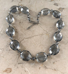 Beautiful Vintage Faceted Gray Glass & Crystal 24MM Beaded Statement Necklace