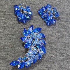 Juliana D&E Blue Crystal Clip-On Earrings & Brooch Set Rhinestone Bead Accents